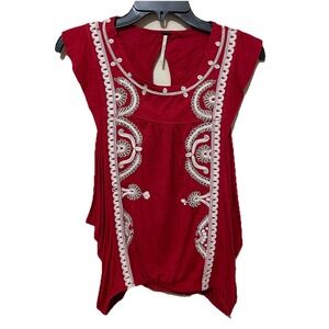 Free People Boho Embroidered Tank Top Size Small Elastic‎ Waist Viscose Western